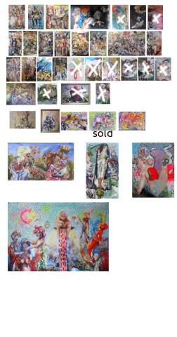 Kunstwerke vor Ort in der Galerie Himmel und Himmel in München, 24. Juli 2022