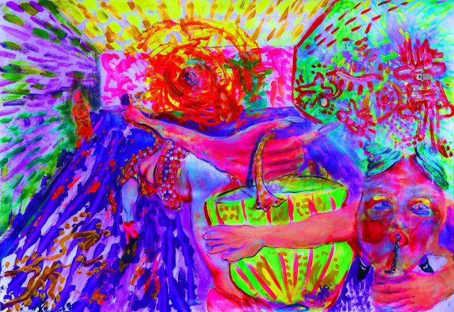 2019, handling something in superspace, 70 x 100 cm, acrylic on paper, okt 2019