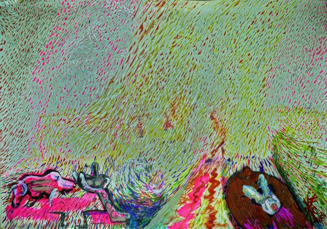 2020, invers reziprokes höhlengleichnis, 70 x 100 cm, acryic oil on paper, jan 2020